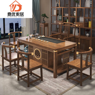 Bàn trà gỗ nguyên khối tối giản hiện đại Bộ kết hợp bàn trà và ghế kiểu Trung Quốc mới một bộ trà đạo Zen bàn trà kung fu trọn bộ