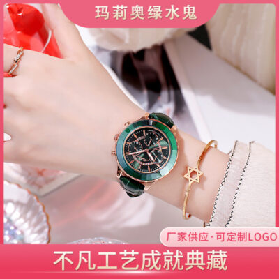 Swarovski Simple Lady's Watch 6-pin Green Water Ghost Nữ sinh viên Hàn Quốc Đồng hồ đeo tay nữ thạch anh điện tử chống nước