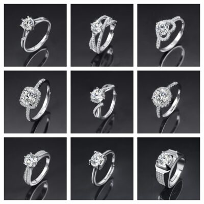 Nhẫn kim cương Moissanite nữ cao cấp khí quyển sống miệng nhẫn nhẫn đôi cổ điển một carat cầm tay trang sức bán buôn kim cương Moissanite