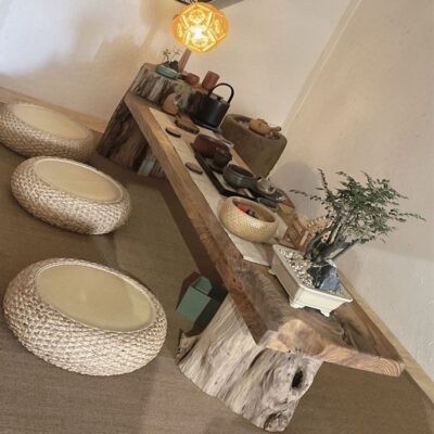 Gỗ nguyên khối nhà ban công bàn trà kết hợp ghế nhà trọ Zen wabi sabi phong cách trà nghệ thuật bàn trà Nhật Bản tatami bàn cà phê
