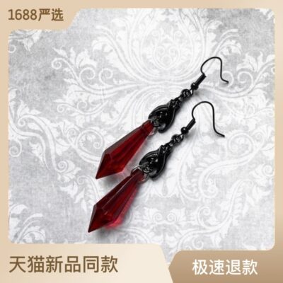 Bông tai mặt dây chuyền đá quý màu đỏ và đen bán chạy xuyên biên giới bông tai trang trí dơi tối thời trang bông tai trang sức tinh tế