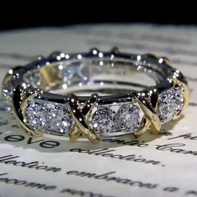 AliExpress bán chạy nhất đồ trang sức vòng đồng mạ vàng tách màu khảm zircon vòng thời trang sang trọng xu hướng nhẫn đồ trang sức