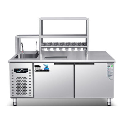 Quán nước thương mại quán trà sữa thiết bị trọn bộ tủ lạnh bàn thao tác uống burger shop máy tủ lạnh bàn làm việc