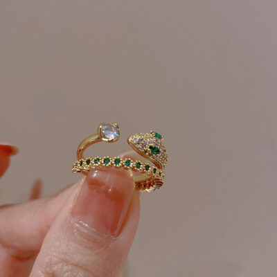 Vàng thật mạ điện zircon ngọc lục bảo con rắn nhỏ mở vòng cá tính đơn giản vòng thích hợp trang sức cao cấp bán buôn