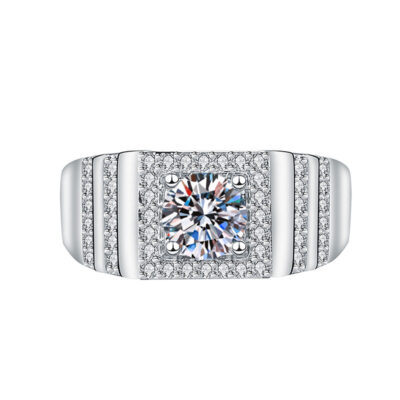 Nhẫn nam thời trang châu Âu và Mỹ Nhẫn kim cương bốn móng zircon cao cấp moissanite nhẫn mở quốc tế Nguồn bán chạy nhất