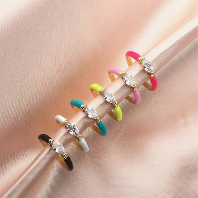 Xuyên biên giới thời trang mới Đẹp sang trọng nhẫn zircon trang sức nữ mạ đồng vàng 18k ngựa thả mắt tinh dầu mở nhẫn bán buôn