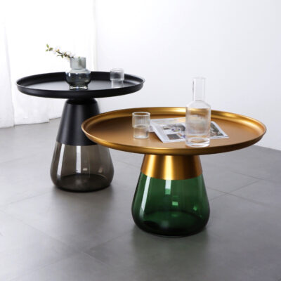 Hiện đại tối giản ánh sáng sang trọng bàn cà phê thủy tinh tròn kết hợp căn hộ nhỏ phòng khách bàn bên kim loại bàn trà bàn góc kính