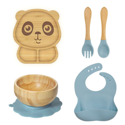 Nhà Máy Bán Buôn Bé Hút Bát Ngăn Đĩa Tre Thực Phẩm Bổ Sung Muỗng Nĩa Yếm Silicone Trẻ Em Bộ Đồ Ăn