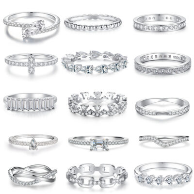 Hàng Nhỏ Nhẫn Kim Cương Hình Chữ V Hàng Nhẫn 1S925 Bạc Nữ Đính Đá Zircon Kết Hợp Xếp Chồng Lên Ngón Tay Chỉ Đuôi Nhẫn Mỹ kết Hợp Nhẫn Thời Trang