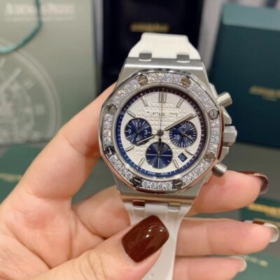 Thời trang và sang trọng AP Royal Oak Offshore Silicone cao cấp Đồng hồ bấm giờ đa chức năng ba mắt Đồng hồ thạch anh nữ đính kim cương