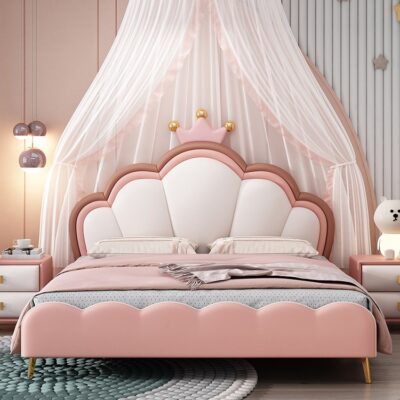 Mới Giường Trẻ Em Tưởng Tượng Cô Gái Vương Miện Giường Công Chúa Thiếu Niên Căn Hộ Nhỏ Ánh Sáng Cao Cấp Lưu Trữ Túi Mềm Giường Da