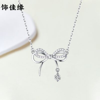 Fan Qi ban đầu s925 sterling bạc nơ vòng cổ nữ tất cả các trận đấu thích hợp lưới đỏ hot girl zircon bướm giấc mơ xương đòn chuỗi