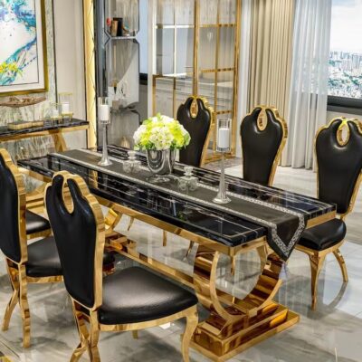 Bàn ăn bằng đá cẩm thạch sang trọng nhẹ nhàng hiện đại tối giản phong cách Hồng Kông căn hộ lớn nhỏ bàn ghế phòng khách bàn ăn gia đình hình chữ nhật