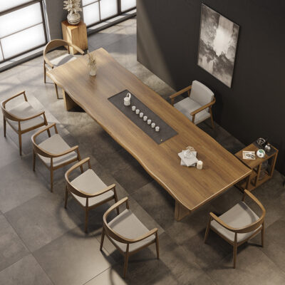 Bàn trà và khay trà bằng gỗ nguyên khối kết hợp bàn trà và ghế kết hợp hiện đại, tối giản tại nhà văn phòng kung fu bảng lớn bàn trà