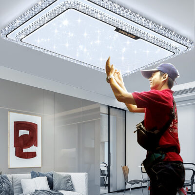 Đèn trần led pha lê phòng khách đèn pha hiện đại tối giản lưới mặt dây chuyền màu đỏ đèn phòng ngủ kết hợp trọn gói ngôi nhà