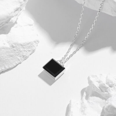 Chất Lượng Cao S925 Bạc Mã Não Đen 2 Mặt Làm Đẹp Vòng Cổ Ins Thích Hợp Đa Năng Không Phai Màu Trang Sức Bán Buôn phụ Nữ