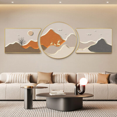 Bức tranh trang trí phòng khách tối giản hiện đại bức tranh tường nền sofa cao cấp ánh sáng trở lại sang trọng với bức tranh phong cảnh núi non