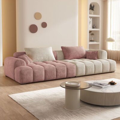 Đậu phụ khối kem phong cách sofa vải phòng khách đơn giản hiện đại căn hộ nhỏ mô-đun ghế sofa sáng tạo bàn đạp lưới màu đỏ