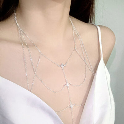 Châu Âu và Châu Mỹ đuôi cá cơ thể ngực chuỗi ánh sáng sang trọng rhinestone tua rua gợi cảm chuỗi cơ thể tinh khiết mong muốn gió gãy xương treo cổ vòng cổ