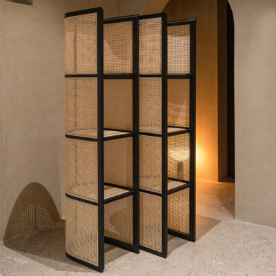 Kệ mây đen căn hộ nhỏ phòng khách nhiều tầng giá sách cao từ trần đến sàn phong cách wabi sabi tủ góc nhà giá đỡ trưng bày bằng gỗ nguyên khối