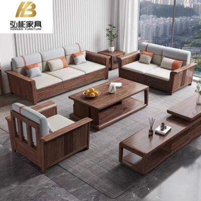 Căn hộ nhỏ hiện đại đơn giản bằng gỗ óc chó phòng khách mới theo phong cách Trung Quốc lưu trữ bằng gỗ mùa đông và mùa hè kết hợp ghế sofa gỗ nguyên khối