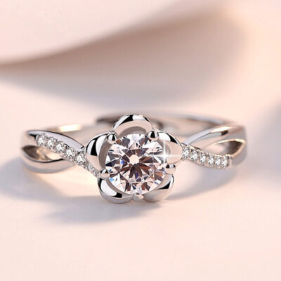 Mới 1 Carat Giả Moissanite Nhẫn Đứng Kim Cương Nữ Mở Vòng Sống Nguồn Đính Kim Cương Hoa Mai Nhẫn Bán Buôn