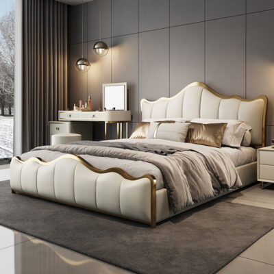 Giường bọc da vương miện nhẹ nhàng hiện đại Phòng ngủ chính không khí cao cấp Giường đôi kiểu Ý tối giản lưới giường bọc màu đỏ Giường hôn nhân