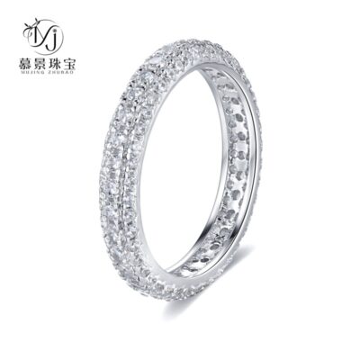 Mujing Trang Sức S925 Bạc Đơn Giản Thời Trang Bạc Zircon Full Nhẫn Đứng Kim Cương Nhẫn Bạc Vòng Xuyên Biên Giới Nổ