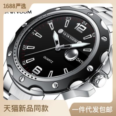 VA VA VOOM Đồng Hồ Thạch Anh Nam Thời Trang Kính Lúp Lịch Dạ Quang Ngoại Thương Nam Dây Thép Đồng Hồ Thể Thao