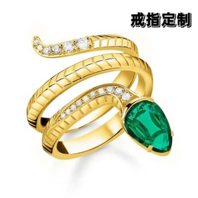 Nhà máy gia công thương hiệu trang sức bạc 925 Sterling Silver Snake Open Ring Nhà cung cấp trang sức tay ngọc lục bảo tùy chỉnh