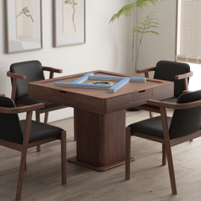 Bàn mạt chược bằng gỗ nguyên khối kiểu Trung Quốc mới hoàn toàn tự động bằng điện có nắp đậy câu lạc bộ máy im lặng hai công dụng Bàn cờ óc chó màu đen