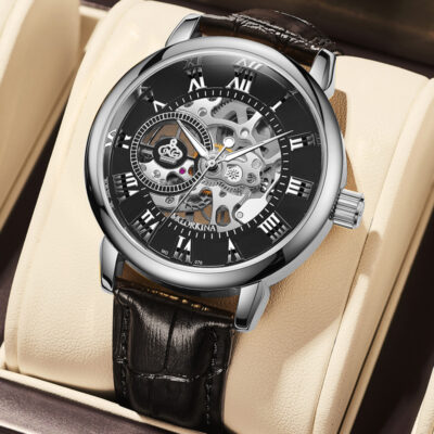 Ouqina Nam Kinh Doanh Rỗng Đồng Hồ Cơ Tự Động Kỹ Thuật Số Dây Thép Chống Thấm Nước Dây Nam Bán Buôn