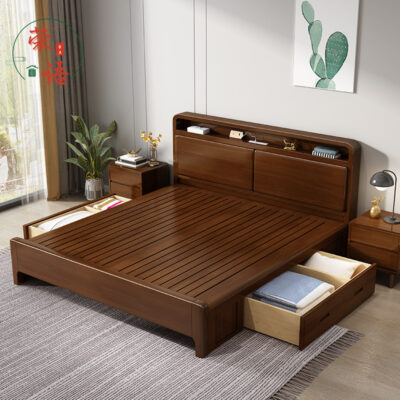 Bắc Âu Giường Gỗ Chắc Chắn 1.2M Giường Đơn 1.5m1.8M Hiện Đại Đơn Giản Phòng Ngủ Chính Giường Đôi Có Thể Đựng Đồ Nội Thất