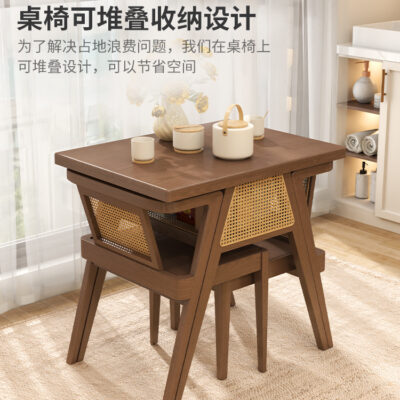 Ban công Bàn ghế nhỏ kết hợp ba mảnh ghế mây giải trí lưới màu đỏ một bàn hai ghế gỗ nguyên khối đơn giản đọc sách và uống trà bàn ghế