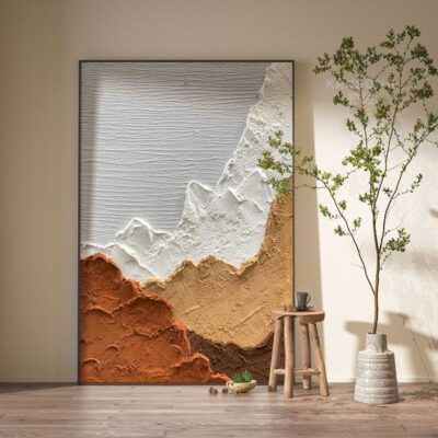 Mặt sau bức tranh trang trí phòng khách kết cấu tiên tiến sofa nền tường bức tranh tường từ trần đến sàn wabi sabi gió hiên treo bức tranh