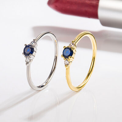 chúc xuyên biên giới viên kim cương nhỏ màu xanh tinh xảo nhẫn vàng 14k Âu Mỹ Đẹp đơn giản nhẫn vàng 14k nhẫn trang sức