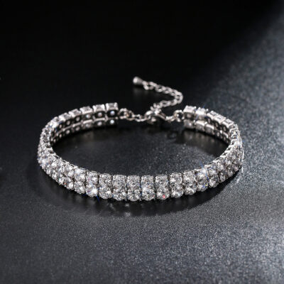 Vòng tay đá lấp lánh ánh sáng siêu sang trọng quốc tế dành cho nữ Châu Âu và Châu Mỹ phổ biến Đôi hàng mạ kim cương đầy đủ Vòng tay chuỗi quần vợt tại chỗ
