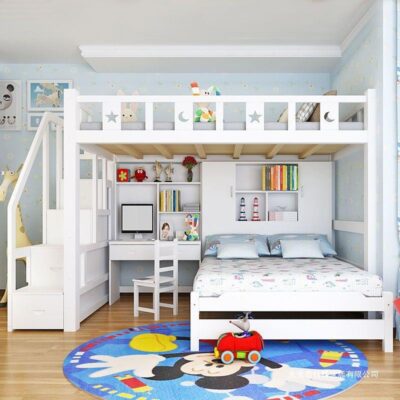 Giường mẹ con Giường tầng gỗ nguyên khối căn hộ nhỏ so le bàn làm việc nhà Giường tầng trẻ em Giường tầng 2 tầng