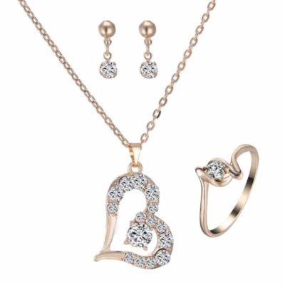 Qifu Trang Sức Thời Trang Hàn Quốc Bộ Trang Sức Đá Tình Yêu Vòng Cổ Vòng Cổ Nhẫn Nhẫn Bông Tai Bộ Ba Món