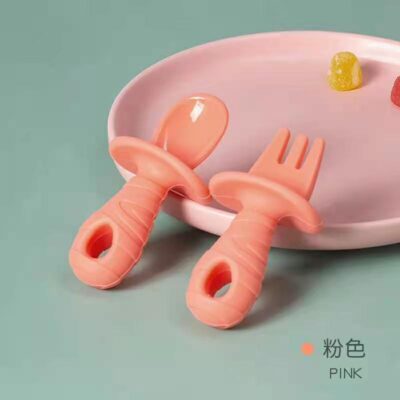 Bé Tay Cầm Ngắn Thìa Silicone Thực Phẩm Bổ Sung Liếm Plus Bộ Muỗng Nĩa Trẻ Em Tập Ăn Đào Tạo Bộ Đồ Ăn Tay Cầm Ngắn Muỗng Nĩa Bán Buôn