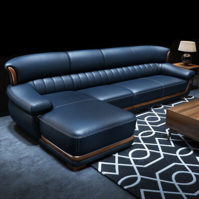 Nguồn hàng sofa da phòng khách Bắc Âu kết hợp cao cấp hiện đại tối giản lớp trên cùng biệt thự da bò nội thất góc gỗ nguyên khối