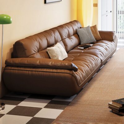 Phong cách Ý ghế sofa sang trọng nhẹ nhàng phòng khách lớp trên cùng da bò đơn giản hiện đại thẳng hàng xuống ghế sofa đám mây thuyền buồm tối giản