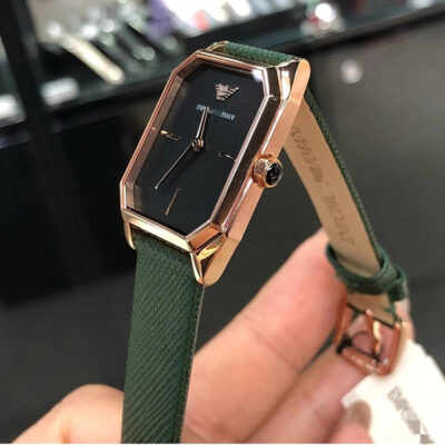 Đồng hồ Azhenmani mặt vuông nhỏ hình con công retro mặt số xà cừ màu xanh lá cây đơn giản nhỏ màu xanh lá cây AR11149 đồng hồ thạch anh nữ