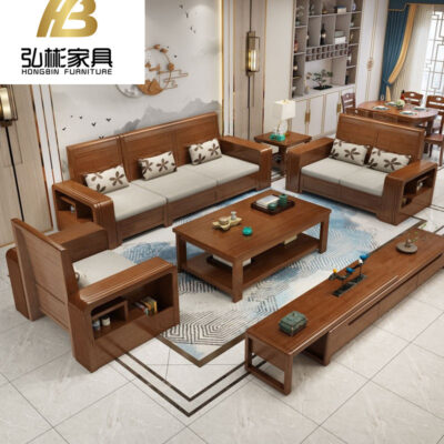 Ghế sofa đa dụng phong cách Trung Quốc mới mùa đông và mùa hè ghế sofa gỗ nguyên khối tại nhà phòng khách lớn và nhỏ ghế dài góc lưu trữ