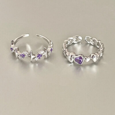 Tưởng tượng bầu trời đầy sao màu tím kim cương tình yêu nhẫn nữ ins thời trang thích hợp thiết kế cao cấp cảm giác mở nhẫn bạn gái nhẫn ngón trỏ