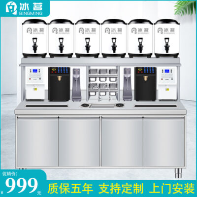 Thiết bị cửa hàng trà sữa Ruoshui Bingming đầy đủ bộ bàn nước thương mại hoạt động bằng thép không gỉ Yihetang cùng một bàn làm việc lạnh