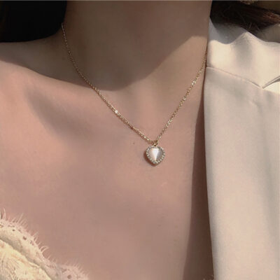 AliExpress Ins Thời Trang Tính Khí Opal Dây Chuyền Trái Tim Nữ Sáng Tạo Mới Kim Cương Giả Xương Đòn Dây Chuyền Bán Buôn
