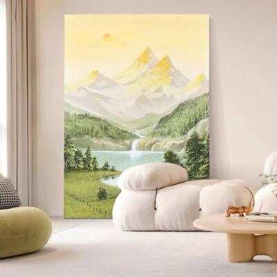 Tranh sơn dầu vẽ tay nguyên chất "Nhật Chiếu Kim Sơn" sofa phòng khách nền trang trí tường sơn kem gió hiên lối đi treo tranh