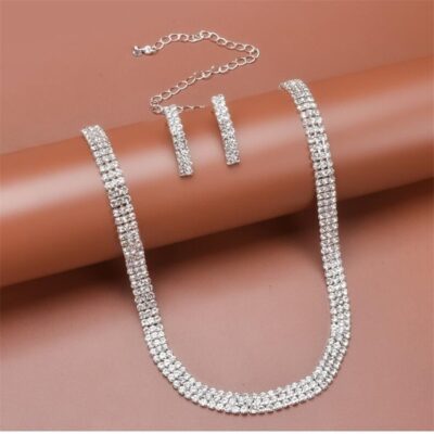 2023 Mới Cưới Pháp Ánh Sáng Sang Trọng Cá Tính Móng Vuốt Dây Chuyền Full Kim Cương Zircon Bộ Bông Tai Vòng Cổ 2 Bộ Trang Sức Đa Năng