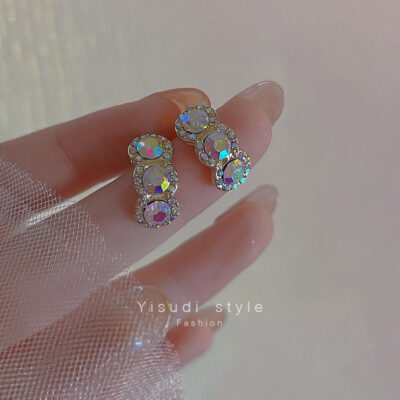 s925 bạc kim màu rhinestone bông tai phụ nữ thích hợp thời trang cao cấp net red bông tai đơn giản retro ánh sáng sang trọng bông tai